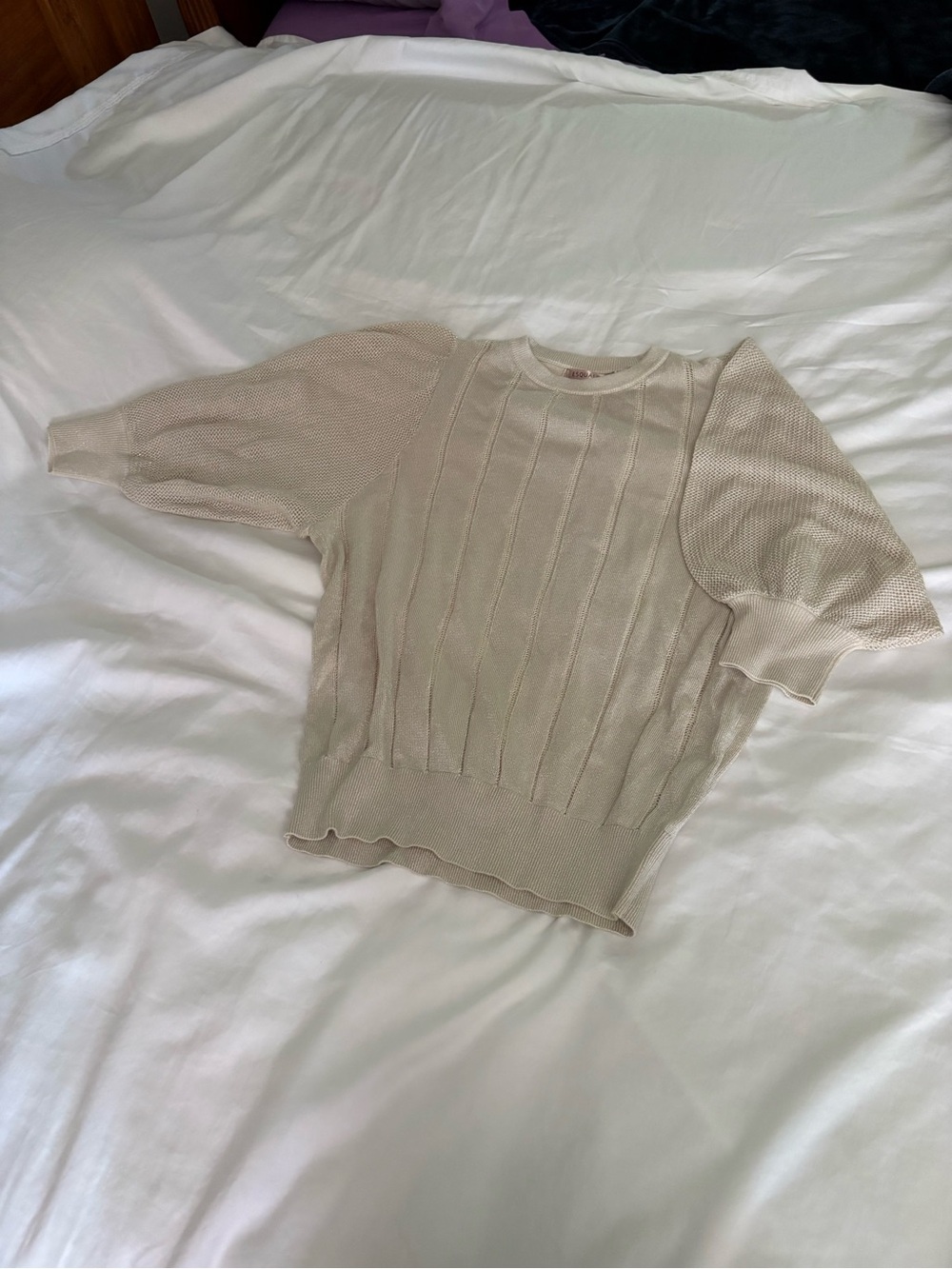 ESQUALO Cream Short-Sleeve Knit Sweater with Subtle Ribbing